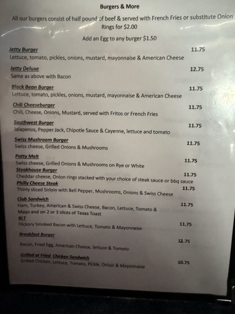 Jetty Shack Menu 1